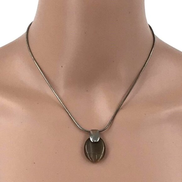 Tigers Eye Pendant Necklace Silver Tone Snakechain - Picture 1 of 3